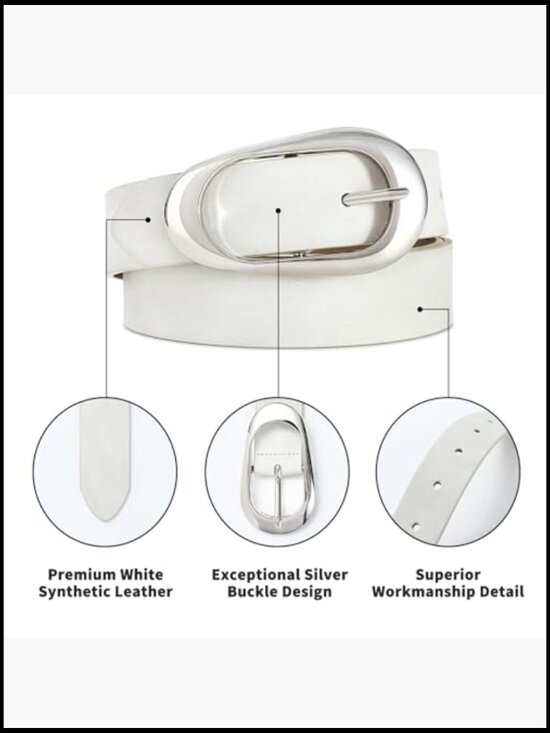 White Suede Belt with Silver Buckle for Women main image 4